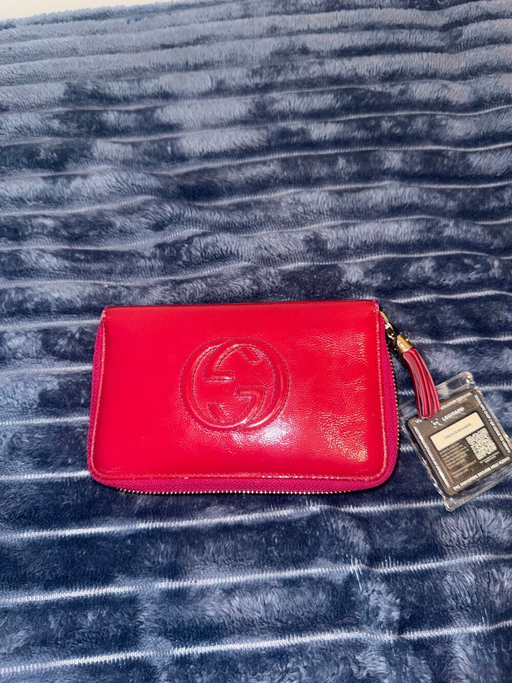 Gucci Soho Medium Interlocking GG Zip Around Wallet Pink Leather Tassel 351486